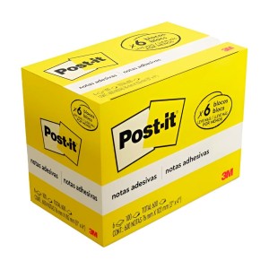 Bloco de Notas Adesivas Post-it 76x102mm 100 Folhas - Kit com 6 Blocos - 3M