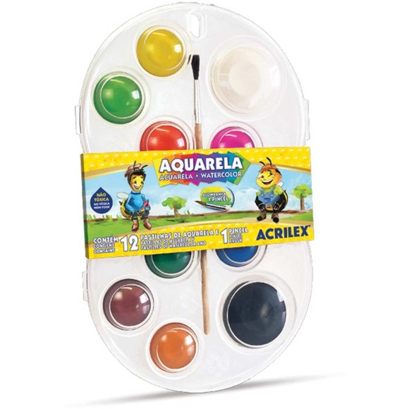 Estojo Aquarela 12 Cores + Pincel - Acrilex