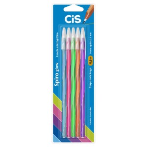 Caneta Esferográfica Cis Spiro Glow c/ 5 Cores