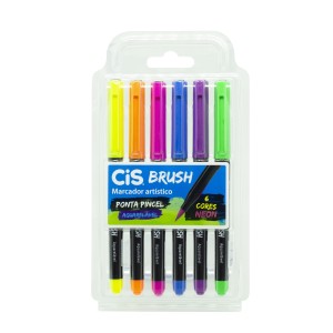 Marcador Artístico Cis Brush Aquarelável 6 Cores Neon