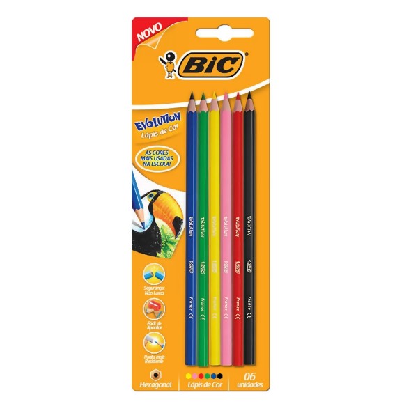 Lápis de Cor 6 cores Sextavado BIC Evolution