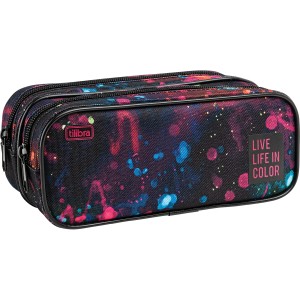 Estojo Duplo Grande Académie Splashes Preto - Tilibra