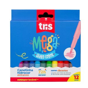 Canetinha Hidrocor Ponta Grossa - 12 Cores - Tris