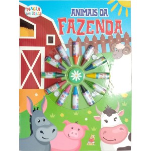 Livro de Colorir - Animais da Fazenda - C/ Giz de Cera 12 Cores - Livros Magic