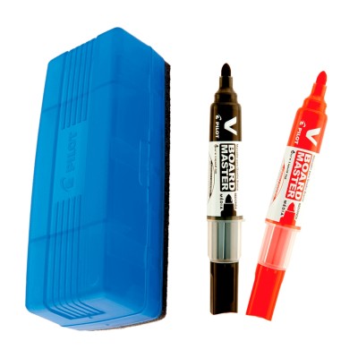 Kit Apagador Quadro Branco 150-N Flip Top + 2 Marcadores Quadro Branco V-Board Master - Pilot