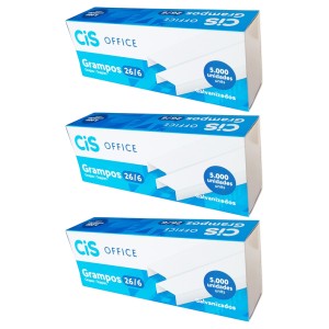 Grampos 26/6 Galvanizados 5000 unidades - Kit com 3 caixas - Cis Office