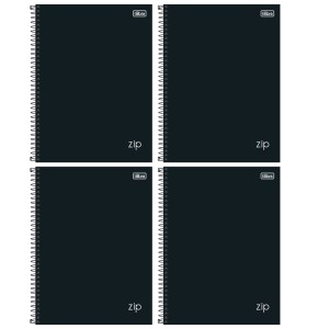 Caderno 1 Matéria Universitário Espiral Zip Preto - Kit com 4 unidades - Tilibra